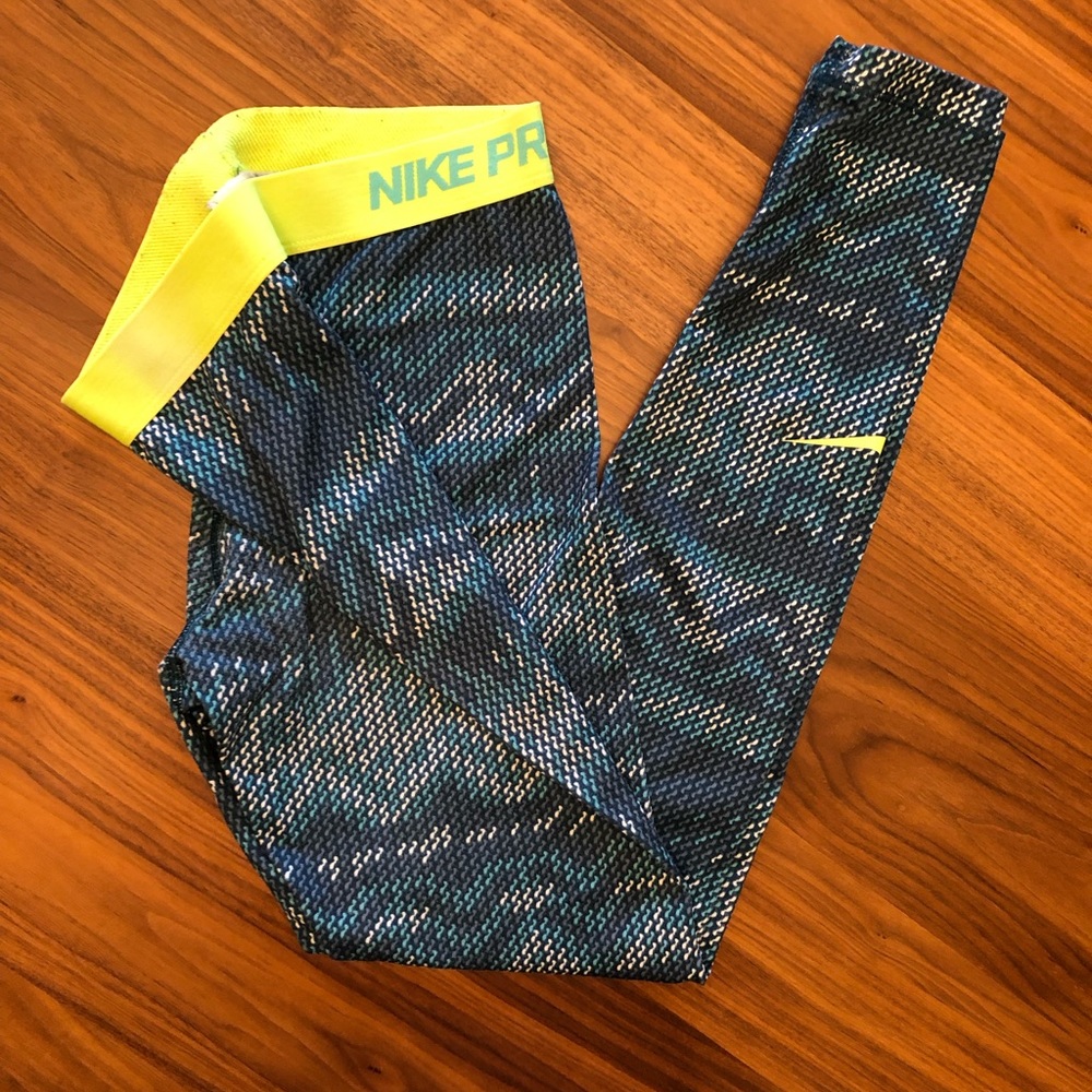 Nike Pro Leggings, Neon Yellow and Green, Size Small